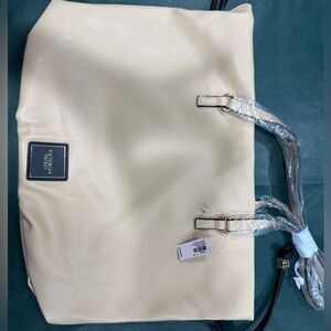Vera Pelle Cream Tote Bag with Black Accents